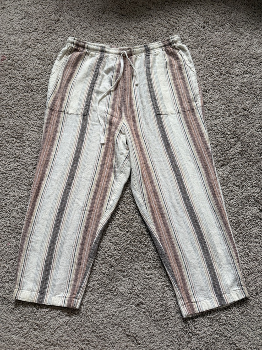 Striped linen Drawstring Lounge Pants - Neutral Tones